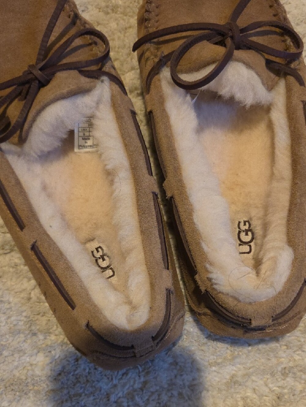 UGG Women's Tan Suede Shearling Moccasins - Picture 3 of 11